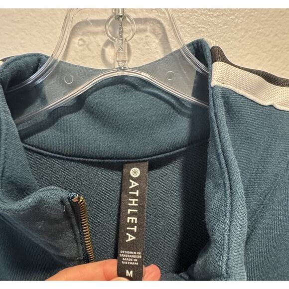 ATHLETA Size Medium Crosstown Track Dress Teal Sweatshirt Athletic Long Sleeve - Picture 5 of 6